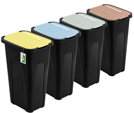 PAFEN Großer Mülleimer 30l mit Deckel – 4er Set Abfallbehälter 550 x 275 x 370mm - Abfalleimer für Trennen Abfalltonne Mülltrennung Abfallsammler | Schwarz