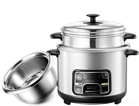 Cuociriso e vaporiera, cuociriso elettrico con rivestimento in acciaio inossidabile, con funzione di mantenimento in caldo 6/3/2/1 tazza piccola vaporiera da viaggio portatile (Size : 2L)