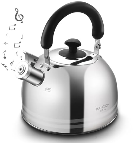 MAXCOOK Whistling Tea Kettle, 3.17 Quart/3L Stainless Steel Tea Pot, Stove Top Tea Kettle，Induction Teakettle with Anti-Heat Handle (Mirror Polish)