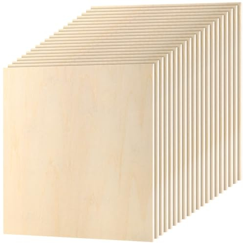 MUKCHAP 20PCS 10 x 10 x 1/4 Inch Square Plywood Boards, 6mm Unfinished Basswood Sheets, Craft Wood Sheets for DIY Crafts, Drawing