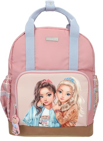 Depesche 13012 TOPModel Team Teddy - Rucksack in Rosa, Beige und Blau, mit Model Motiv und Anhänger, Tasche mit verstellbaren Trägern und Thermofach