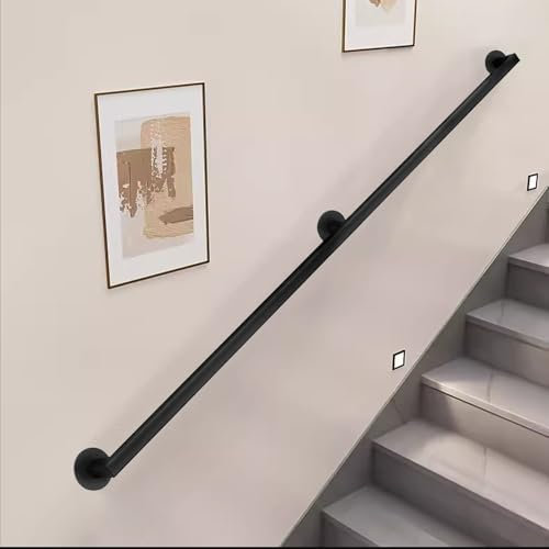 Handläufe für Treppen, Schwarze Metallstufenhandläufe, Wandgeländer für den Außen- und Innenbereich, schmiedeeiserne Wandhalterung, Handlaufgeländer(100cm)