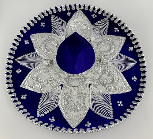 Sombrero Mariachi Hut in königsblau und silber Farbkombianation aus Mexiko in L Größe