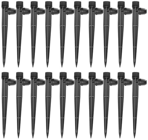 VooGenzek 20 Stücke 360 Grad Einstellbare Bewässerung Sprinkler for 4/7mm Schlauch, 8-Loch Garten Bewässerung Tropfer mit Barb Verbinder & Micro Drip Rohrhalter, für Gewächshaus, Topfpflanzen, Schwarz