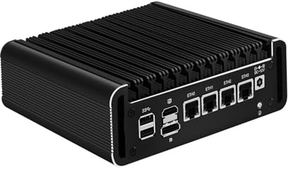 SJRC Fanless Firewall Appliance N150 (up to 3.6Hz), 4 x i226V 2.5Gbe LAN OPNsense Mini PC for Office/Home, Micro Router Computer DDR5 8GB RAM 256GB NVMe SSD, 8 USB, Dual 4K HD+DP