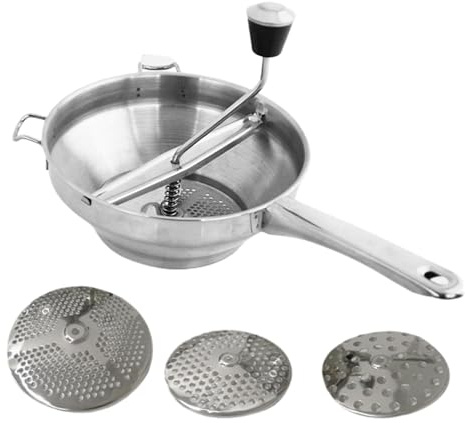 Passaverdura rotativo, passaverdure per salsa di mele - Macinino ergonomico a 3 dischi per macinazione Macinino per alimenti in acciaio inossidabile,Tritatutto da cucina rotante con manico tritatutto