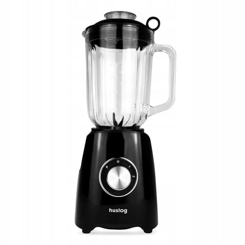 Huslog Blender 1200W, Bol Verre 1,5L, 6 Lames Inox, 2 Vitesses + Pulse, Fonction Ice-Crush, Ouverture Couvercle, Protection Surchauffe, Mixeur Puissant pour Fruits et Légumes, Noir