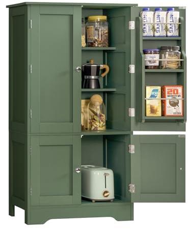 TEENFON 43 H Storage Cabinet with 4 Doors, Kitchen Cabinet with 6 Door Shelves, Kitchen Pantry Cabinets for Living Room, Dining Room, Bathroom, Forest Green