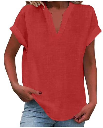 WDCHAOYUE Blouse Femme Bouton Ete Coton Pullover Large Elastique Uni Oversize Manche Court Pullover Famme Vêtement D'Intérieur Tendance Col V