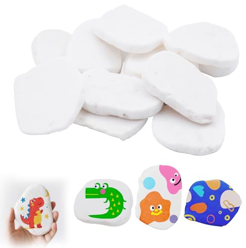 12 Stücke Steine zum Bemalen, 5-8 cm Weiß Flache gemalter Kieselsteine | Kunsthandwerk, Glatte Kieselsteine,Strand Kiesel, Kies Dekosteine Naturstein DIY Aquarium Steine für Bunte Malerei Dekoration