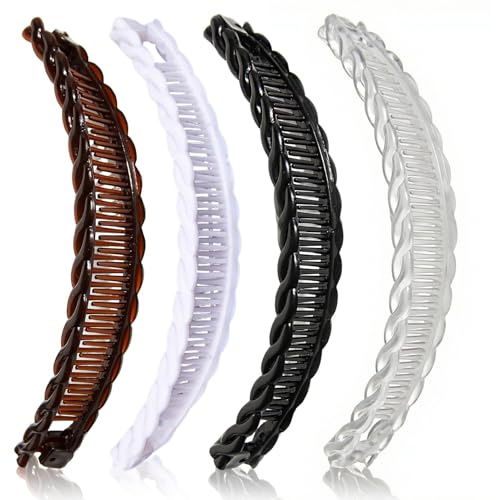4er Set Bananen-Haarklammern – Dekorative Haarschmuck-Spangen für langes Haar mit Extra-Halt -Braun&Schwarz &Weiß&Transparent