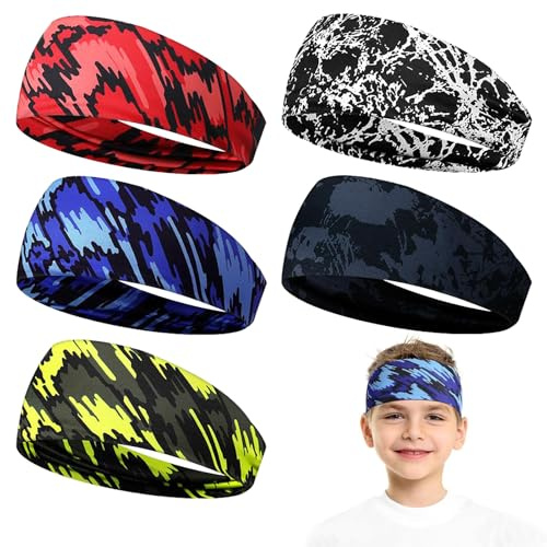 Qaestuan 5 Pezzi Fasce Sportive da Uomo, Antiscivolo Fascette Capelli Traspirante Fasce, Fascia da Ginnastica per Uomini e Donne, per Sport in Esecuzione, Yoga, Jogging