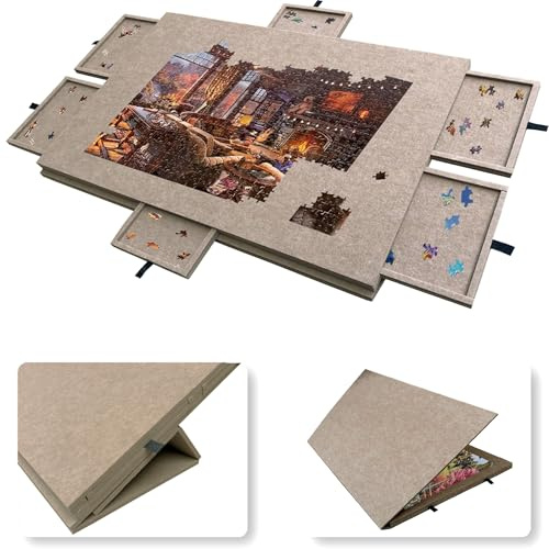 Table de Puzzle inclinable avec Support et Couvercle 2-en-1 pour Puzzles, Plateau de Puzzle en Feutre léger avec 6 tiroirs colorés, Table Portable pour Jeux, Dark Camel 1500 Pieces [90 × 63 × 4.2 cm]