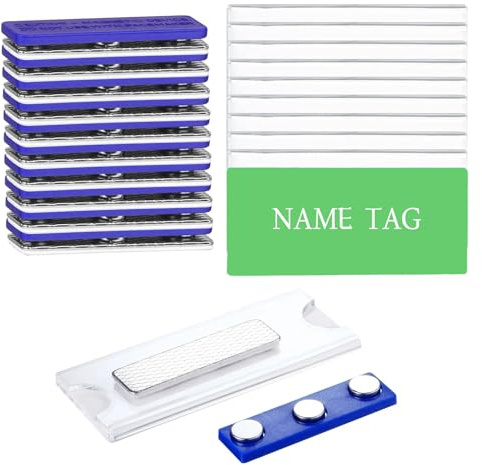 10 Stück Namensschilder Magnet,75X30mm Namensschilder für Kleidung Namensschild Magnetisch, Name Tag mit 3-Punkt 45x13mm Selbstklebende Magnet