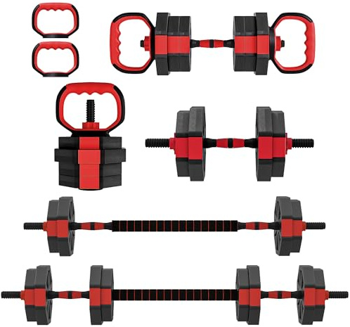 SPORTNOW 6-in-1 Hantelset Verstellbar Dumbbell mit Verbindungsrohr | Kurzhantel Set, Kurzhanteln, Langhanteln, Hanteln Set, Sternverschlüsse, Kurzhantelset, für Krafttraining Zuhause