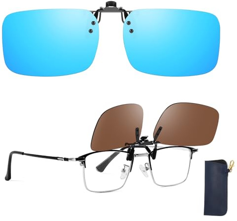 TJUTR Clip-on-solglasögon för män kvinnor, polariserade flip-up-körglasögon med HD-vision och bländskydd, UV400-skydd över receptbelagda glasögon, Blå flip up