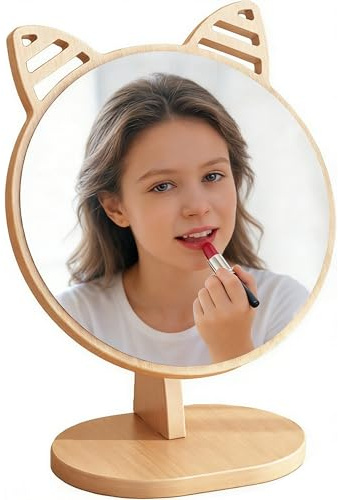 Gwezmxs Kleiner Schminkspiegel Stehend Mädchen mit Holzrahmen für Kinderzimmer & Badezimmer