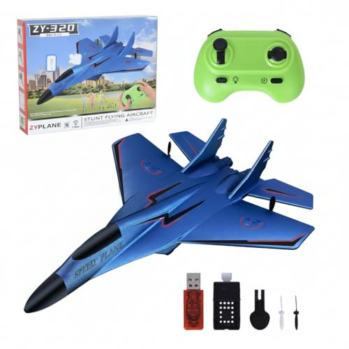 Lunaanda Aereo RC 2 Canali, Stabilizzatore Giroscopico da 2,4 GHz Aereo per Aliante, Facile da Pilotare per Adulti Bambini Principianti, Ricarica USB, Illuminazione Fantastica, Blu