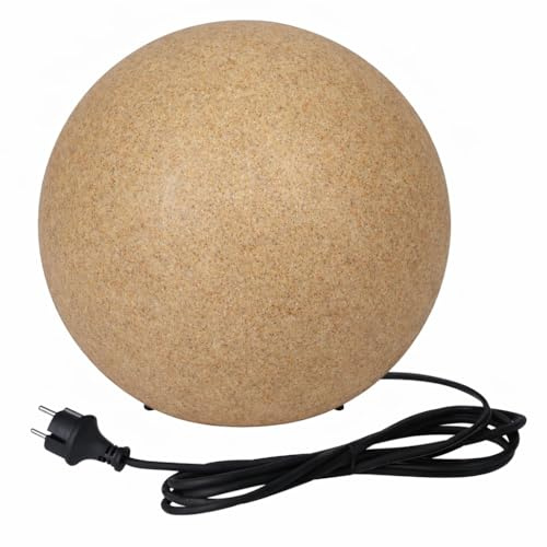 LightLogic Kugellampen für Außen 20 cm Sandstein IP65, Garten Kugelleuchte E27 ohne Leuchtmittel, Wetterfest mit 3 m Kabel, Leuchtkugel Outdoor LL BELO