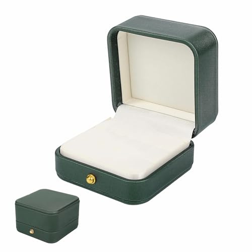 Caja Alianzas Boda de 2 Ranuras Cajas de Anillo de Terciopelo de Cuero Caja | para Anillos Boda Verde Cuadrada para Boda Propuesta Matrimonio Aniversario