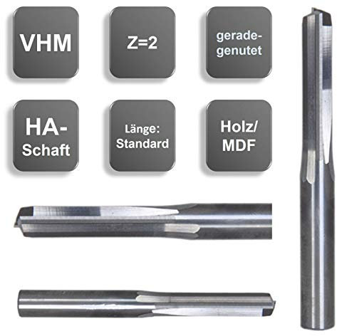VHM Schaftfräser, Z=2, geradegenutet für Holz, MDF, 3/4 / 5/6 / 8 mm, lang, Größe: 8,00x28x63 mm - d2=8 mm