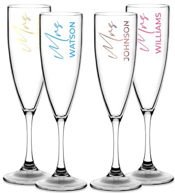 Personalised Champagne Premium Flute Glass Bride Groom Mr Mrs Wedding Maid Honour Any Name Wine Cocktail Prosecco Gift (Clear, Mrs)