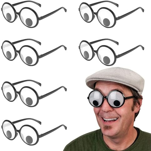 BOZILY 6Pcs Shaking Googly Eyes Glasses Giant Googly Eyewear Funny Shaking Eyes Glasses Funny Costume Accessories for Halloween Adults Party Favors