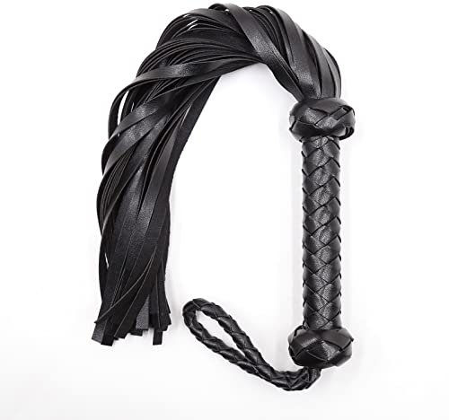 SYMFY Horse Whip, Real Leather Tassels Riding Crop Flogger Handle for Equestrian Teaching Training,Black