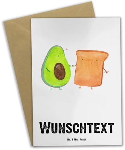 Mr. & Mrs. Panda Grußkarte personalisierbar Avocado Toast - Personalisierte Geschenke, Freundin, individuelle, personalisiert, Verlobt, Klappkarte, Karte, Freund, Toastbrot, Liebespaar