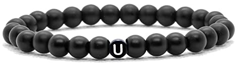 Armband mit Buchstaben für Pärchen | Partnerarmbänder mit 6mm Naturstein Perlen | Geschenk für Frauen | Geschenke für Freunde | Freundschaft Geschenke | UNISEX
