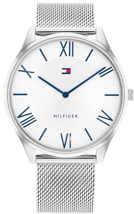 Tommy Hilfiger Reloj Analógico de Cuarzo para Hombre con Correa de Malla de Acero Inoxidable Plateada - 1710512
