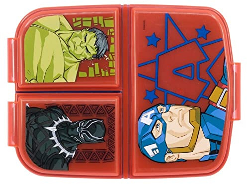 OM SUPPLIES Marvel Avengers - Contenitore per il pranzo a sandwich riutilizzabile a 3 scomparti multipli per la scuola dei bambini, include 12 matite (Avengers)