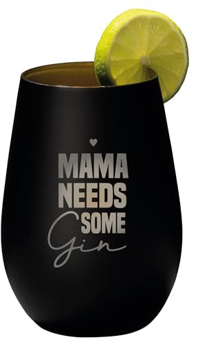 4youDesign Gin Tonic Glas mit Spruch Mama needs same GIN – Geschenk für Männer, Frauen zum Muttertag oder Vatertag – Tumbler-Party-Glas aus Kristallglas – sehr bruchsicher – Schwarz-Gold – 465ml