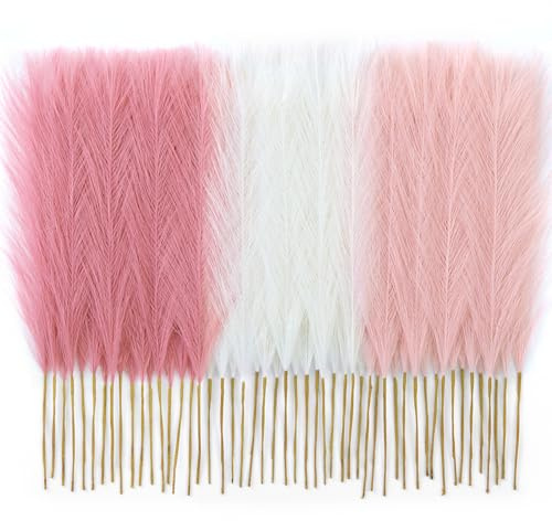 Faylifeway 50pcs Pampas Grass 17in for Living Room Decor, Blush Pink Pampas Grass Decor, Fluffy Pink Flowers for Home Birthday Bathroom Baby Shower Wall Bow Decor(Blush & Cream & Pink)