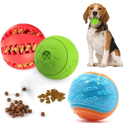 Guidre 3 Stück Futterball für Hunde | Hundespielzeug Intelligenz Ball | Hundeball für Kleine Mittelgroße Große | Welpenspielzeug | Zahnpflege Hunde Spielsachen (ø 6 cm,Ø 6.5cm, Ø 7cm)