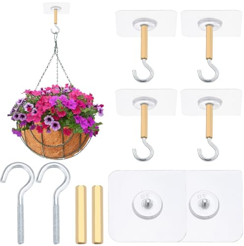 GORGECRAFT 10 ensemble de Crochets de Suspension au Plafond 11 Ib (Max) en Plastique Platine Cintres Collants Ouverts Sans Perçage Vis en Fer Colonne en Laiton Crochets Muraux Auto Adhésifs