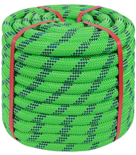 Arborist Rope 3/4 inch x 50ft Climbing Rope 48 Strands Green Polyester Rope for Hiking Camping Swing Rappelling Rescue