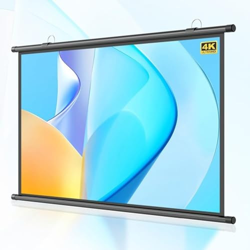 QTWLG 30 40 50 60 72 Projector Screen HD 4K Manual Pull Down Projection Screen For Home Theater Indoor Outdoor Camping Movie Screen, 4:3 16:9 Format, Anti-Crease(30 Inch (16:9))