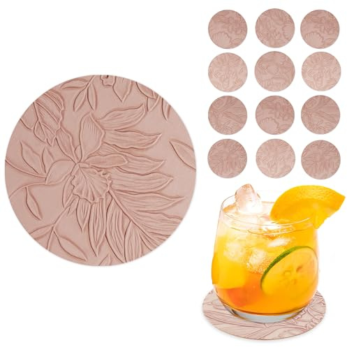 Czzmy Untersetzer Gläser 12er Set,Doppelseitigen Untersetzer aus Kunstlede Leder,Glasuntersetzer,Glas untersetzer Set,Tischuntersetzer Lederoptik Untersetzer(12-Rosa)