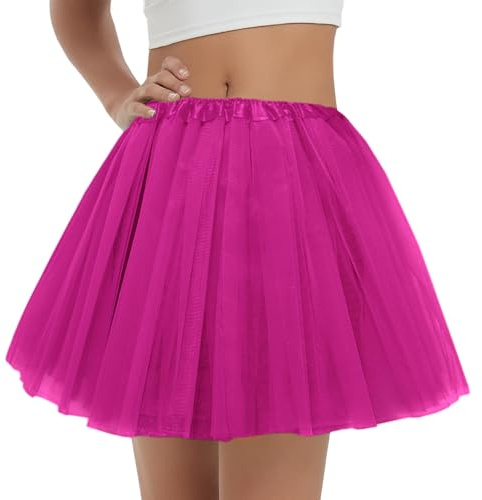 Women's 5-Layer Tulle Tutu Skirt, Adult Dance Ballet Tulle Dress,Teens Halloween Cosplay Running Tutu Rose Red