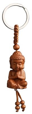 Weenwill Porte Clés Bouddha en Bois,Bouddhisme Keychain Figurine de Bouddha Amulette Bouddhiste Porte-Bonheur pour Le Cadeau Porte-Bonheur Pendentif Voiture Bricolage