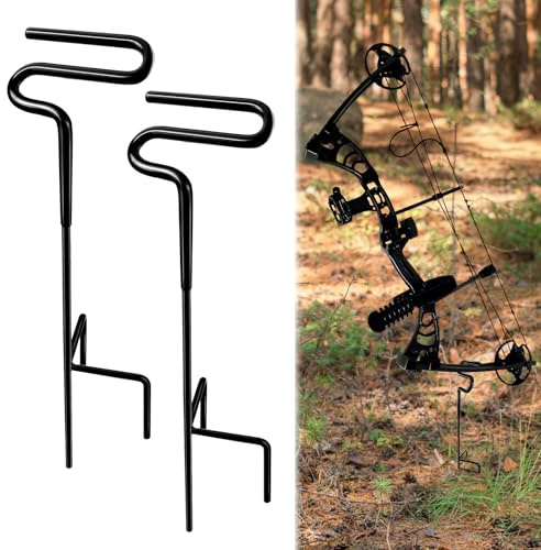Verdanzia 2 Pcs Ground Blind Bow Holder, Bow Stand for Ground Blind with Rubber Coating, Ground Stake Bow Holder for Hunting Target Practice