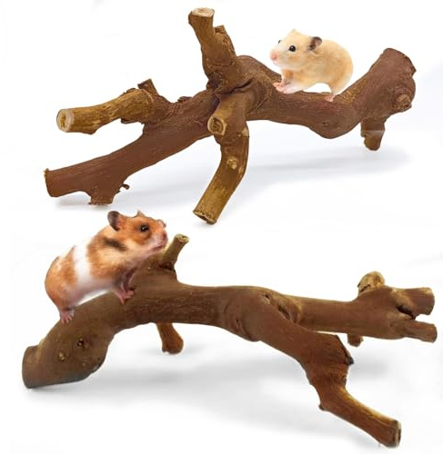 kathson 2PCS Wood Hamster Climbing Branches Decor, Natural Wooden Syrian Hamster Climb Chewing Toys, Rat Exercise Toys, Small Animal Habitat Decor Accessories for Dwarf Pets, Gerbils, Mice (7.8IN)