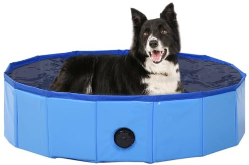 sephironlbb Hundpool Vikbar Blå av PVC 80 x 20 cm, halkfritt plaskpool för hundar, utomhus och inomhus, perfekt för kylning och hundvård på sommaren