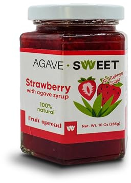 Agave Sweet – Natural Strawberry Fruit Spread Sweetened with Agave Syrup | No Sugar Organic Strawberry Jam | No Preservatives, Vegan-Friendly | 10.05 oz Recyclable Glass Jar