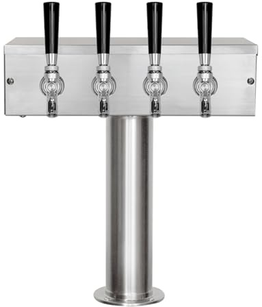 Kegco BF TTOW-4F-SS Polished Stainless Steel T-Style 4 Faucet Draft Beer Tower - 3 Column