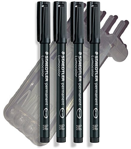 Staedtler Feinschreiber Universalstift Folienstift | Lumocolor permanent, Staedtler Box (4er Pack M Spitze, Schwarz)