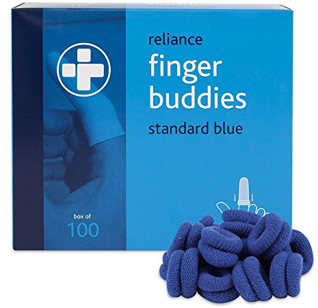 Reliance Medical Finger Buddies Bandage Box - Stainless Steel Accessory for Elasticated Bandage, Ideal for Kitchen and Food Environments, Blue (Pack of 100)
