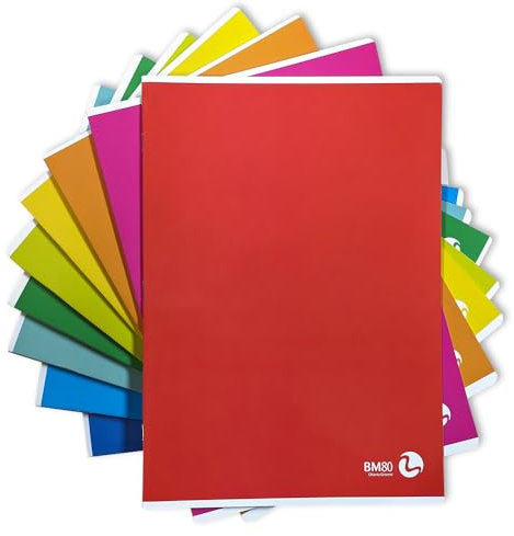 Bm - BeMore – Color Basic 0110603 – Quaderno Formato A4 (21Cm X 29,7Cm) – Rigatura 5Mm – Quadretti 5 Mm Senza Margini Per Elementari E Medie– Carta 80G/Mq – Colori Assortiti – Confezione Da 10 Pezzi