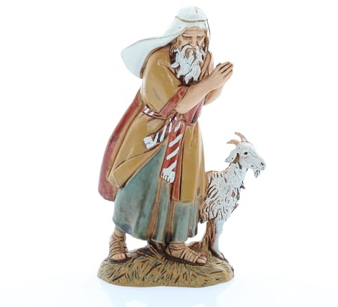 Moranduzzo Pastor Viejo con Cabra para Belén de 10 cm, Altura Máx. 9,1 cm – Standard 10 – Figura Irrompible, Pintada a Mano, Producto Oficial, Made in Italy, Escultor M. Landi
